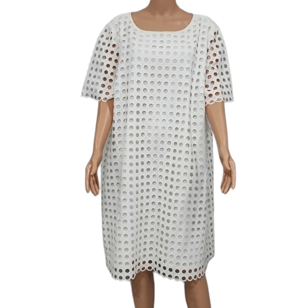 Tahari Arthur S. Levine Women’s  White Eyelet Dress Beaded Lined Plus  Size 22W